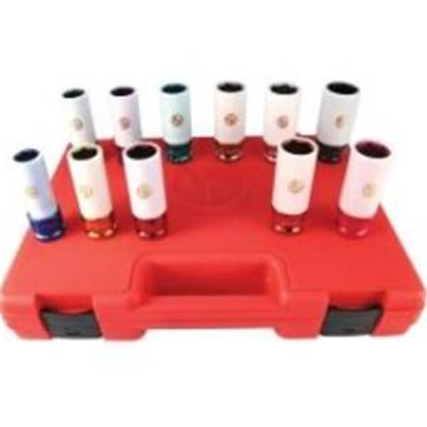 Tinkertools 11 Piece 0.5 Inch Drive Metric And SAE Wheel Nut Protector Impact Socket Set TI79300 - main